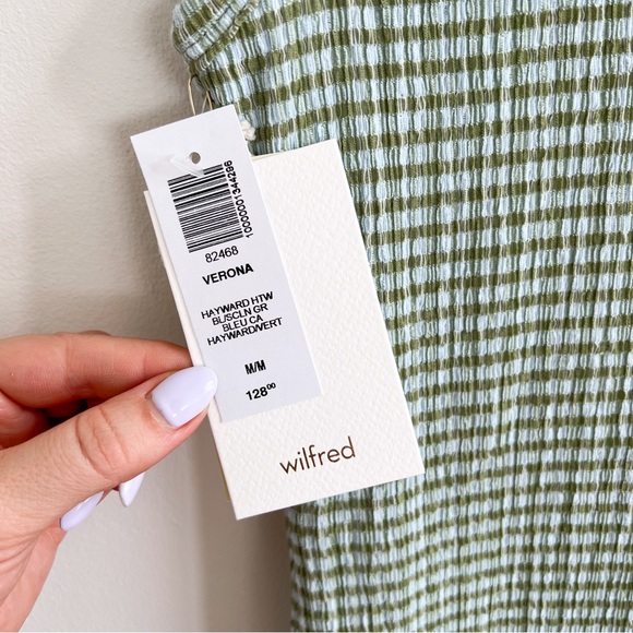 🏷️ SOLD • WILFRED • Verona Seersucker Midi Dress in Hayward Htw Bl/Scin Gr • M - Picture 9 of 14